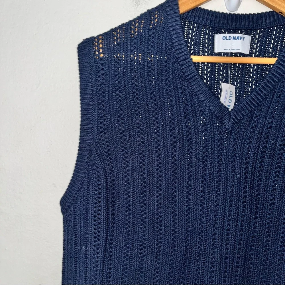 NWT Old Navy Cotton Knit Sweater Vest Sz L Blue